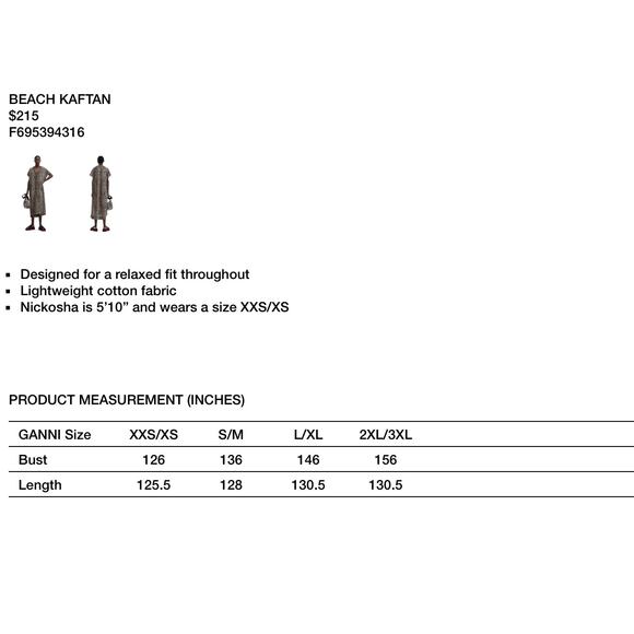 Ganni Organic Cotton Leopard Beach Kaftan Dress Womens XXS/XS Swim Cover Up New - Picture 12 of 12